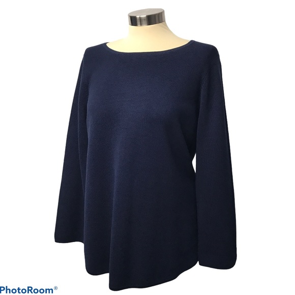 Eileen Fisher Silk Cotton Navy Knit Top - Picture 1 of 8